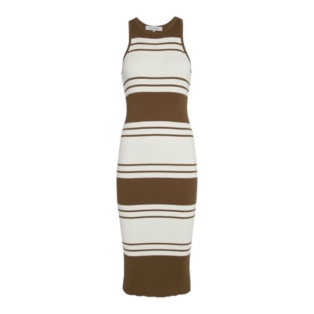 FRAME XS Striped Green and White Sleeveless Dress